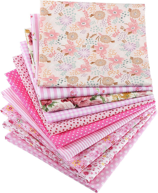 10 Pieces 20 x 20 Inch Cotton Fabric Quilting Floral Patchwork Pink Fabric Square Bundles Fabric for Sewing DIY Crafts Handmade Bags Clothing, Various Patterns